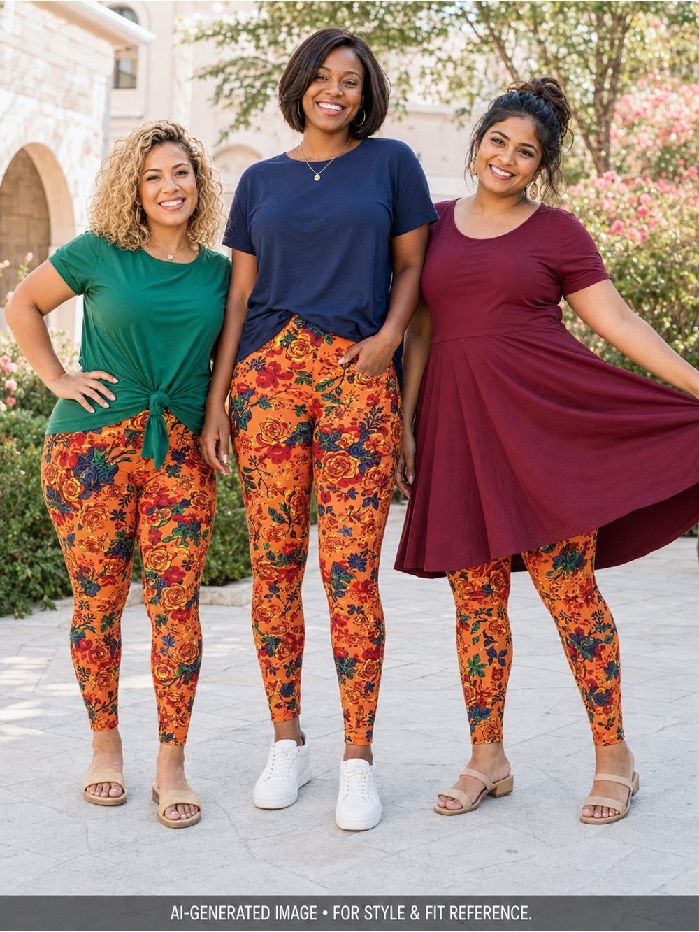 LuLaRoe Rose & Floral Orange a Purple Teal Navy Leggings